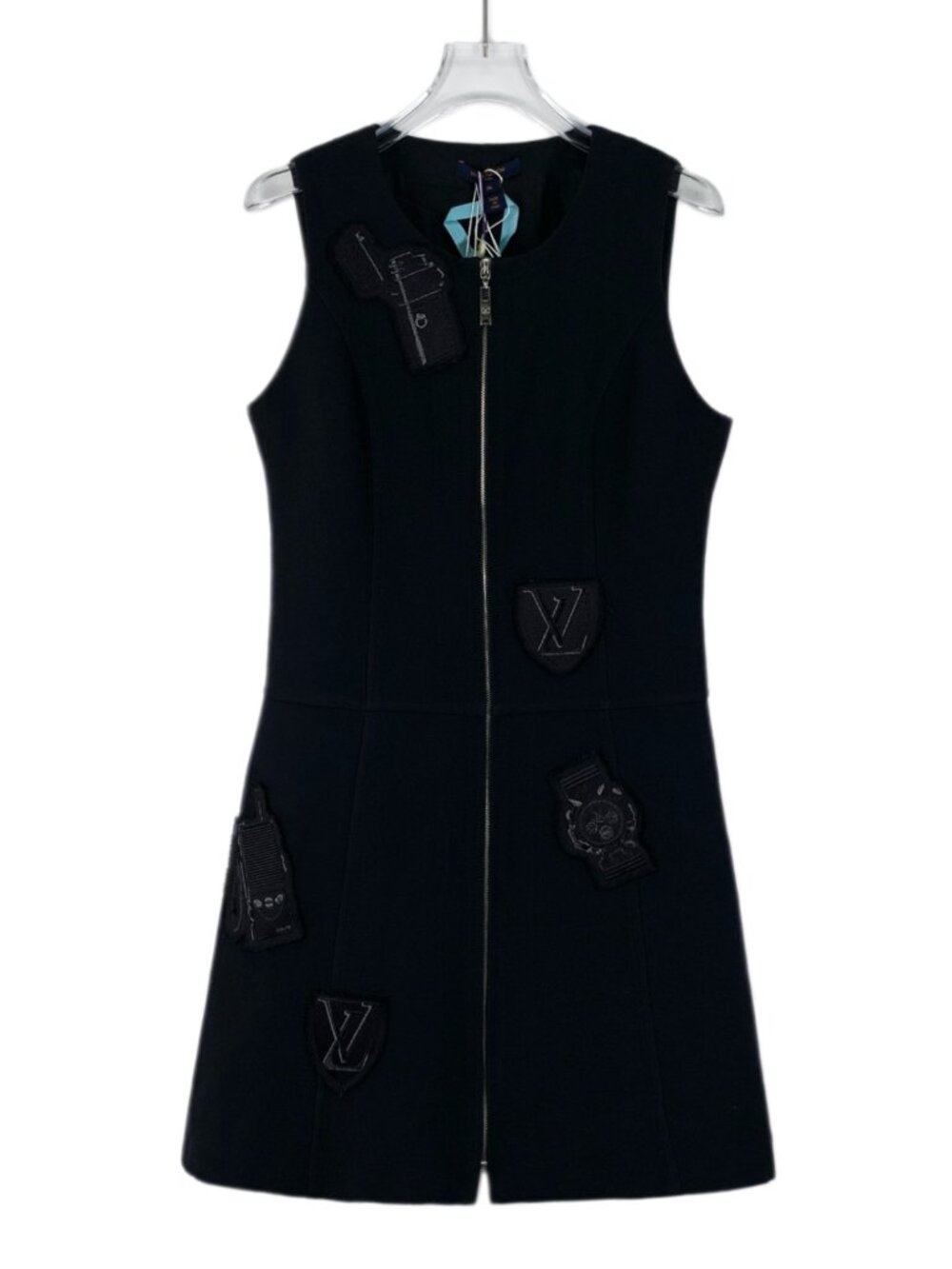 J31460 Louis Vuitton black logo eeveless dress 36 S size 99 new